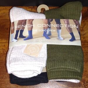 French Connection Organic Cotton SOHO CREW Socks NEW (5) Moisture Control Smooth
